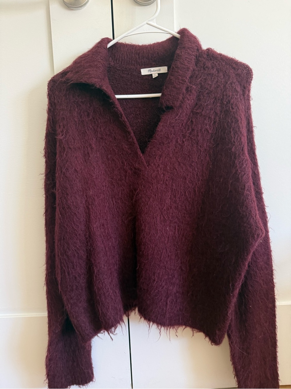 Madewell Burgundy V-Neck Collared Sweater